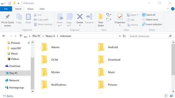 Explorador de Windows con la carpeta del móvil Android conectado